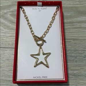 True to Form Gold Tone Star Toggle 18” Necklace, New in Box